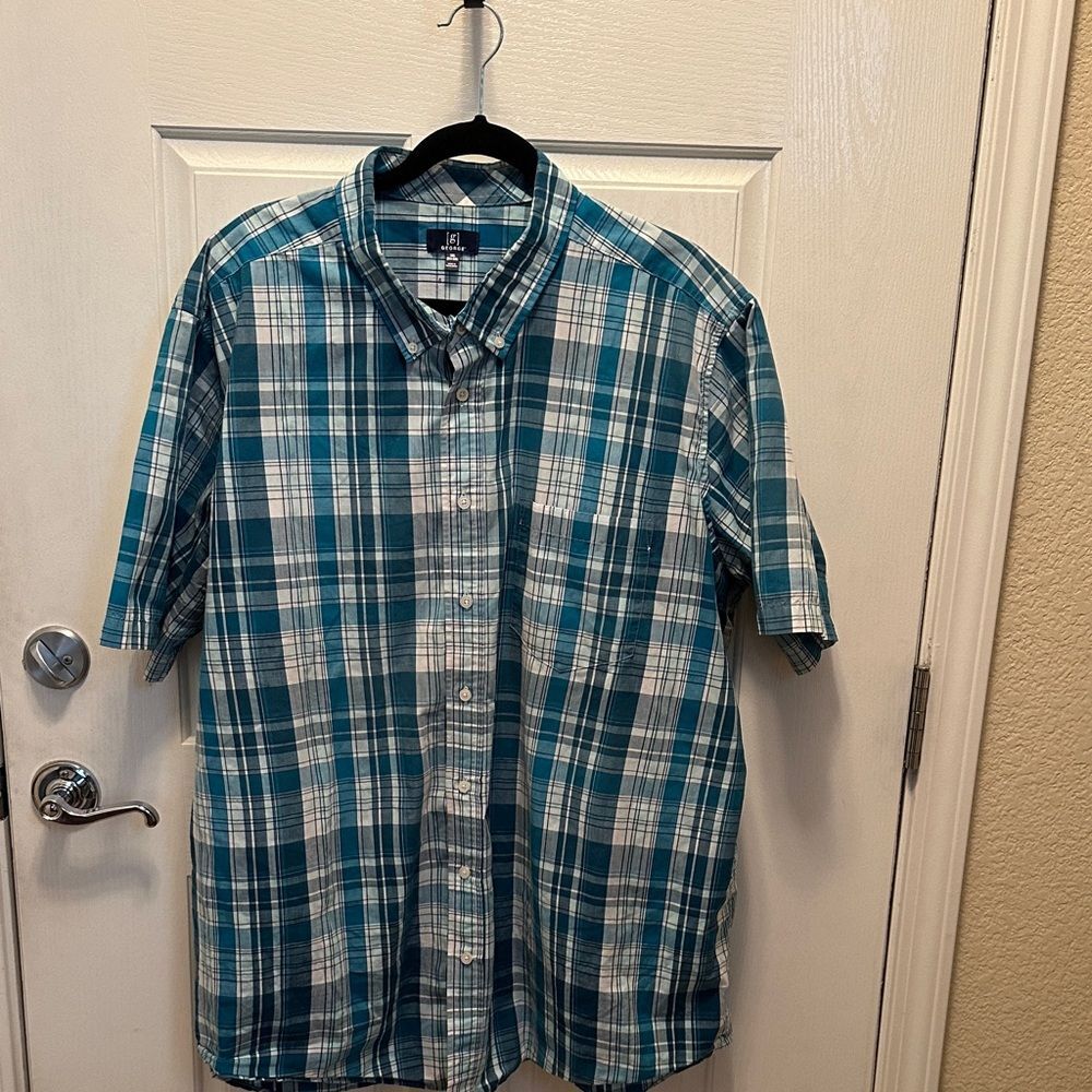 J. Crew Teal and White Plaid Button Down Shirt